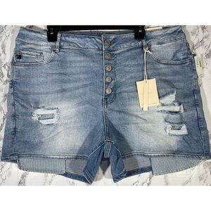 KanCan  Womens High Rise Light Wash Distressed Denim Shorts Size 20